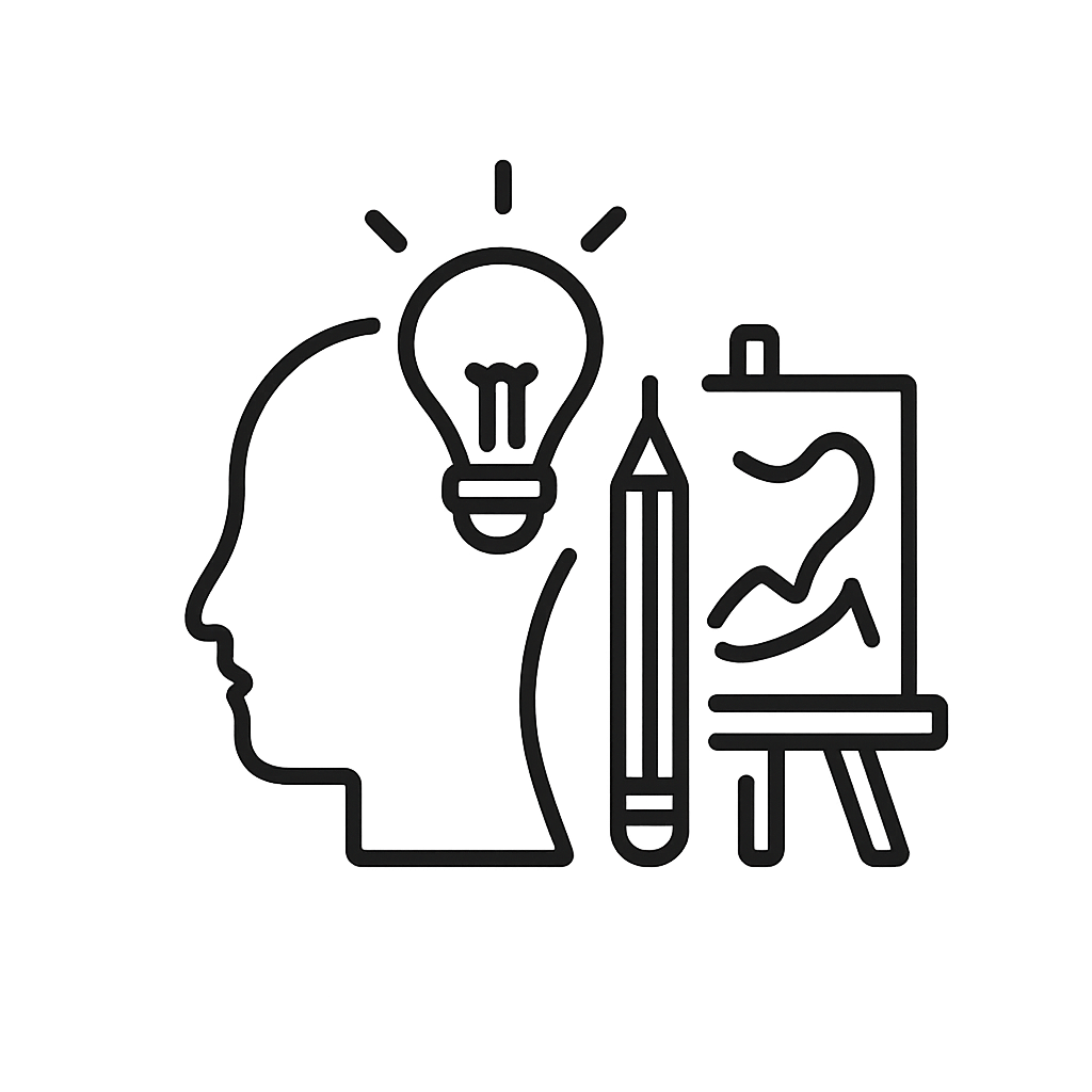 A graphic of a light bulb and a pencil for idea generation. A pencil is shown on the left, sitting atop an illustrated hum...
